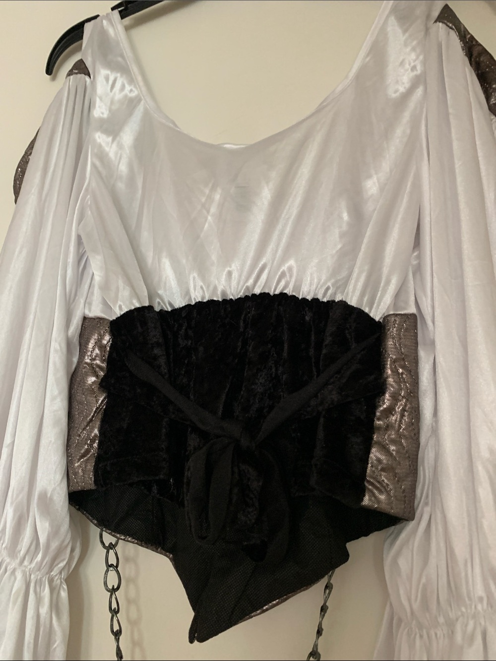 Rubie's Wht Pirate Top/ Metallic Brown Bodice -Blue Ties w/black skirt Costume - Picture 3 of 16